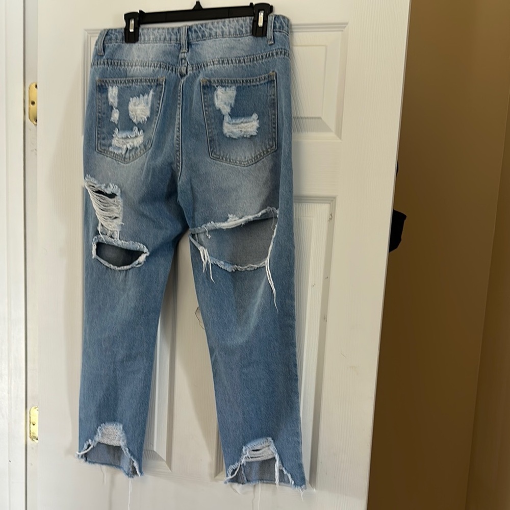 Blue Boyfriend Distressed Jeans Relaxed Fit